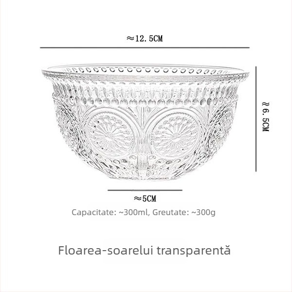Vas de desert din sticlă, în stil european vintage, cu relief floral, sticlă rezistentă la temperaturi, suprafață electroplacată, opțiune de logotip personalizat