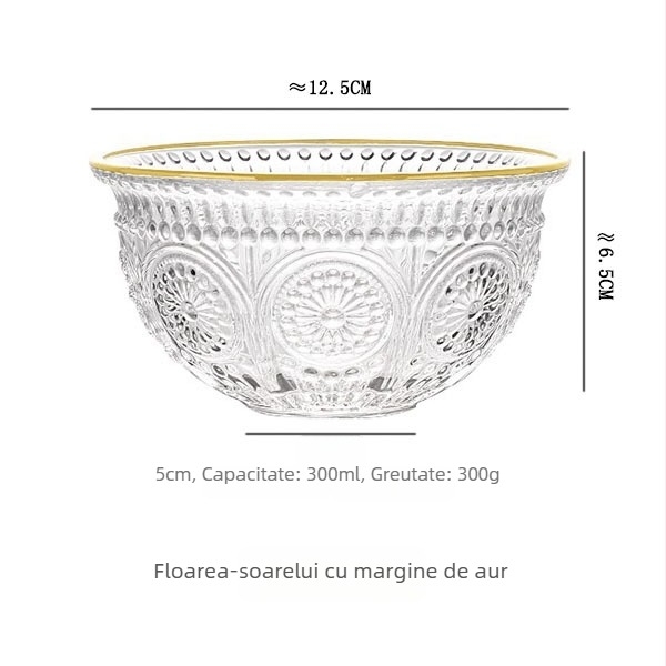 Vas de desert din sticlă, în stil european vintage, cu relief floral, sticlă rezistentă la temperaturi, suprafață electroplacată, opțiune de logotip personalizat