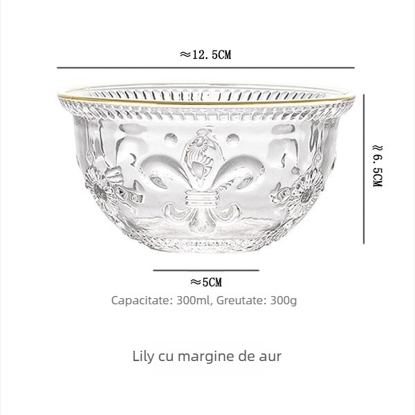 Vas de desert din sticlă, în stil european vintage, cu relief floral, sticlă rezistentă la temperaturi, suprafață electroplacată, opțiune de logotip personalizat