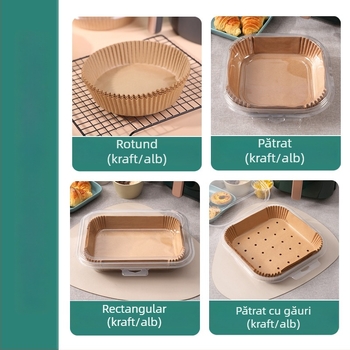 Cool energy Hârtie de copt dreptunghiulară pentru friteuză cu aer, pulpă de lemn, acoperire siliconică alimentară, 40 g/m²