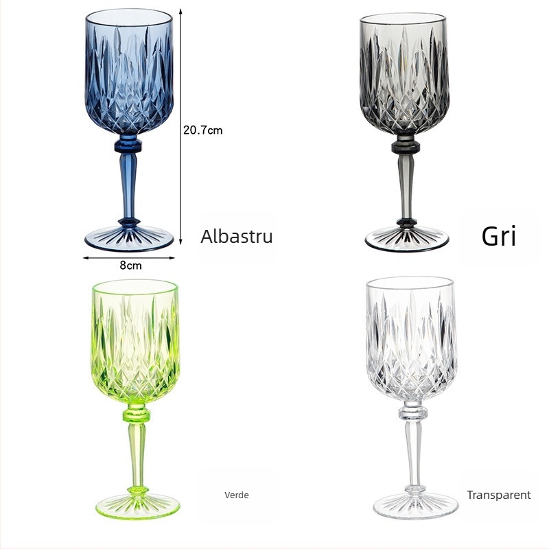 Set de 6 piese din PS, aspect sticlă, rezistent la cădere: sticlă pentru apă rece, vas pentru apă, ceașcă și bol