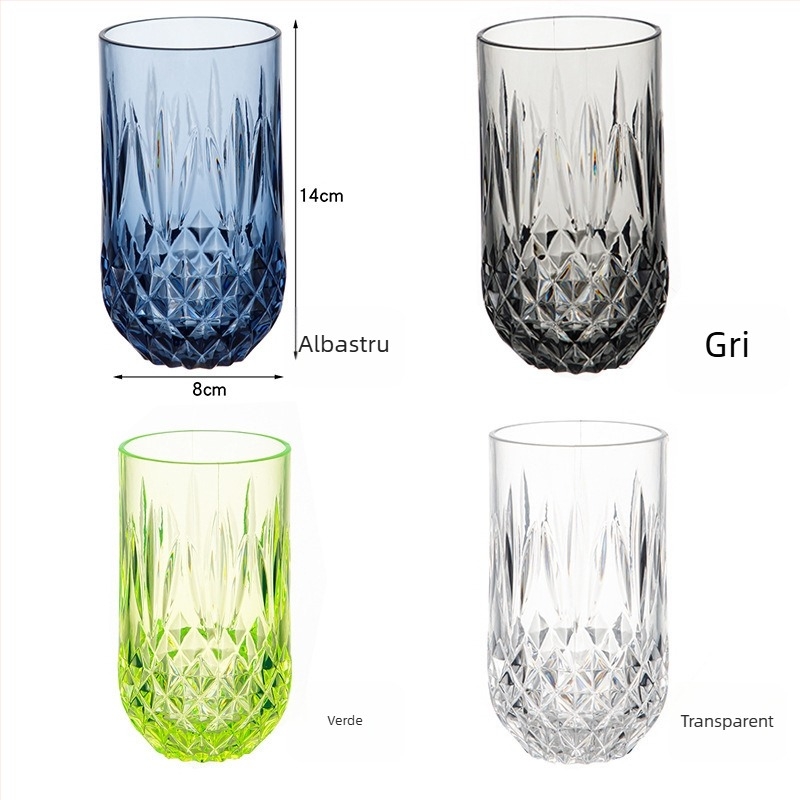 Set de 6 piese din PS, aspect sticlă, rezistent la cădere: sticlă pentru apă rece, vas pentru apă, ceașcă și bol