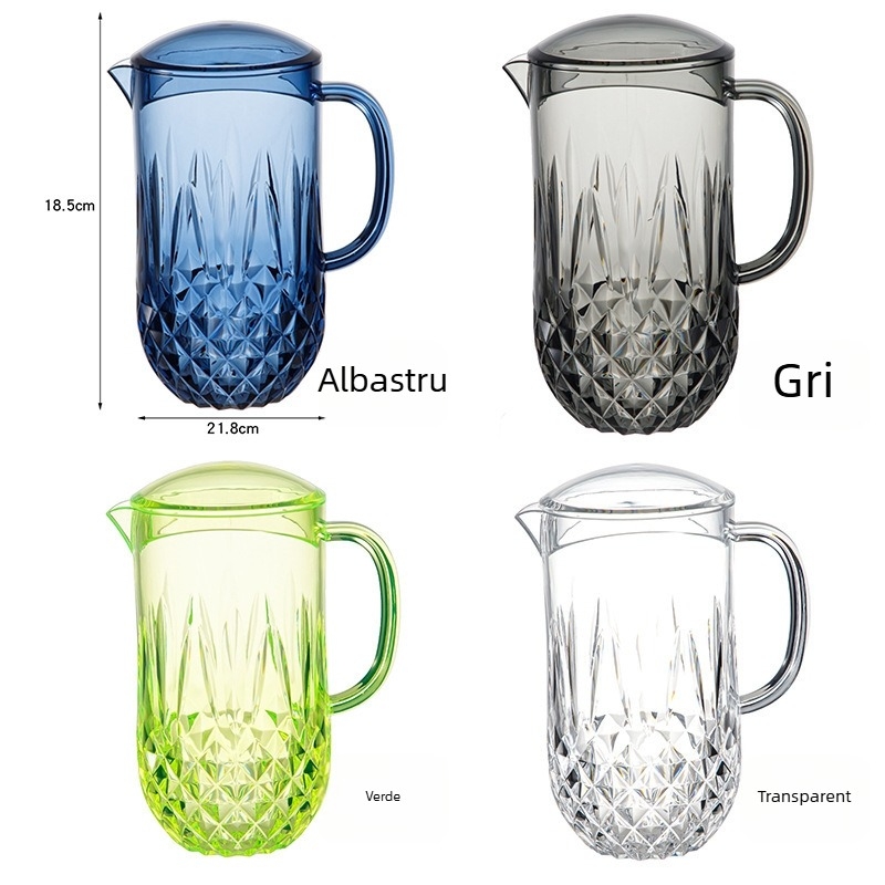 Set de 6 piese din PS, aspect sticlă, rezistent la cădere: sticlă pentru apă rece, vas pentru apă, ceașcă și bol