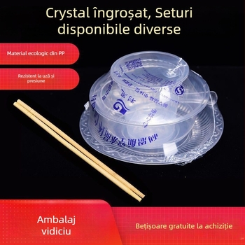 Set de tacâmuri de unică folosință, patru bucăți, cu design îngroșat, din plastic alimentar, non-biodegradabil