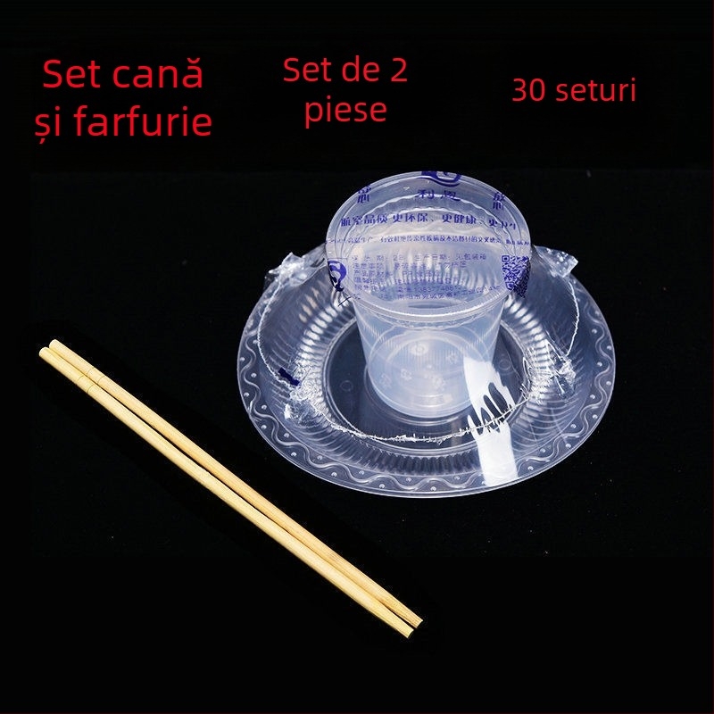 Set de tacâmuri de unică folosință, patru bucăți, cu design îngroșat, din plastic alimentar, non-biodegradabil