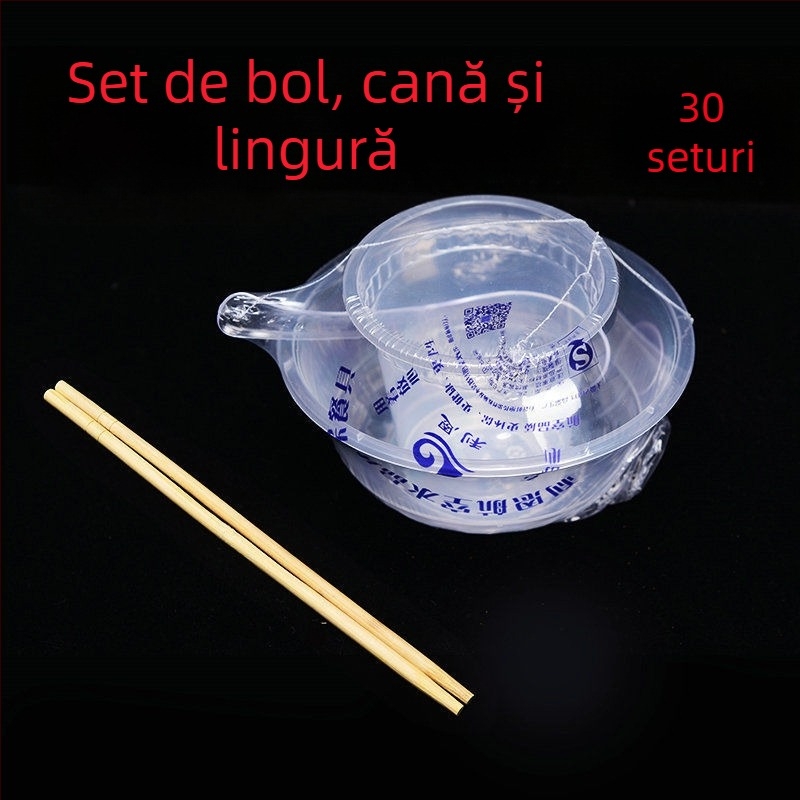 Set de tacâmuri de unică folosință, patru bucăți, cu design îngroșat, din plastic alimentar, non-biodegradabil