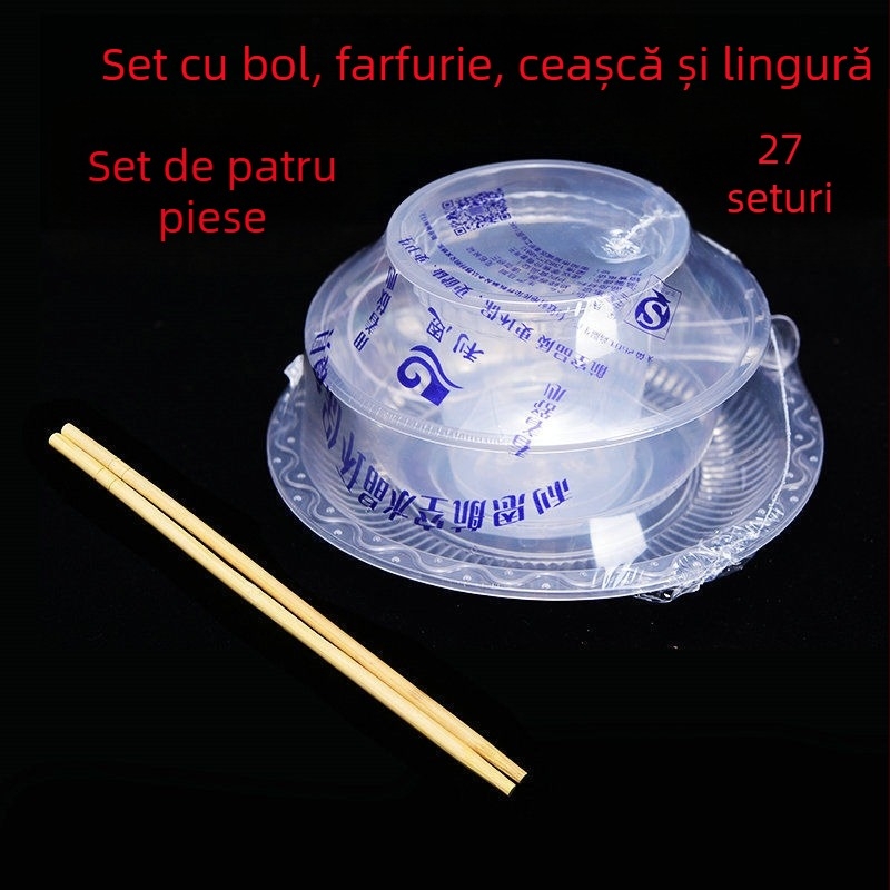Set de tacâmuri de unică folosință, patru bucăți, cu design îngroșat, din plastic alimentar, non-biodegradabil