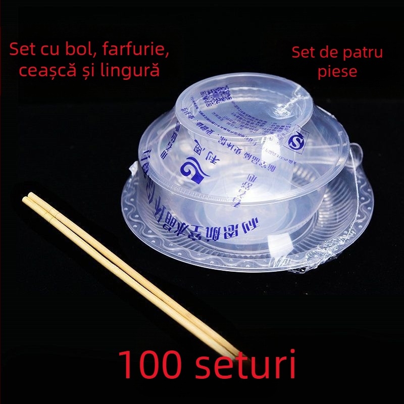 Set de tacâmuri de unică folosință, patru bucăți, cu design îngroșat, din plastic alimentar, non-biodegradabil