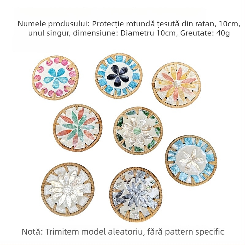 Set de plăci de masă și suporturi din scoică perlată, model marmură, formă rotundă și pătrată, covoraș de masă rezistent la temperaturi înalte