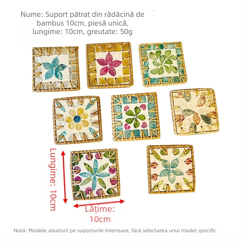 Set de plăci de masă și suporturi din scoică perlată, model marmură, formă rotundă și pătrată, covoraș de masă rezistent la temperaturi înalte