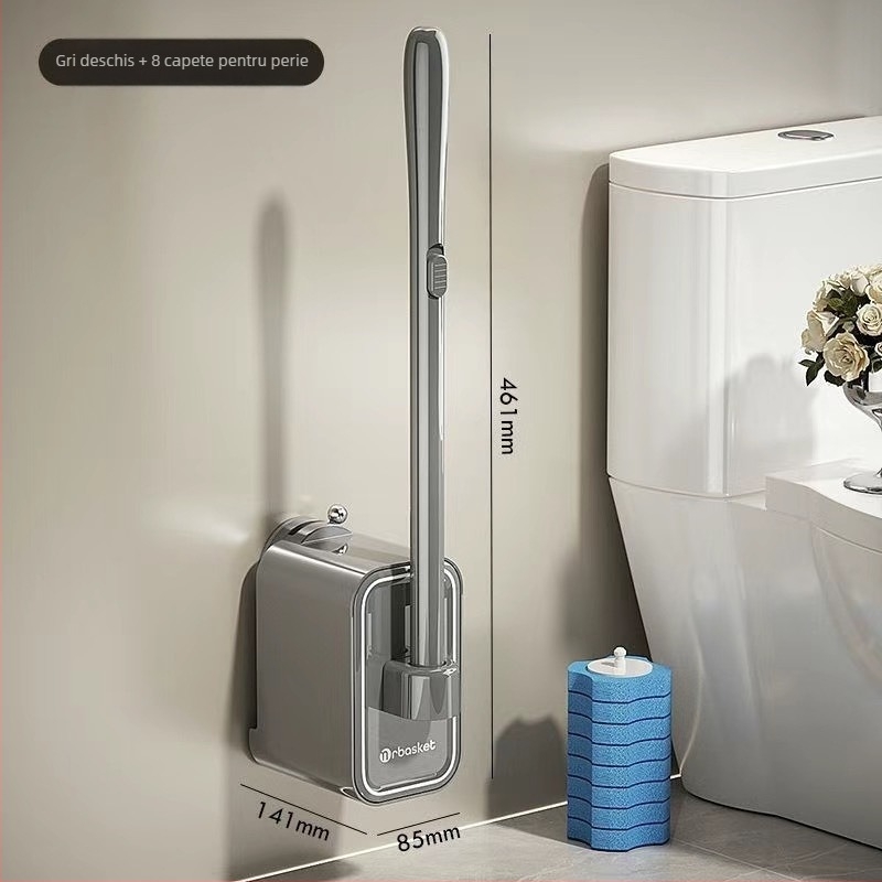 Set de perie de toaletă de unică folosință cu ventuză, montaj pe perete, plastic, stil lux ușor