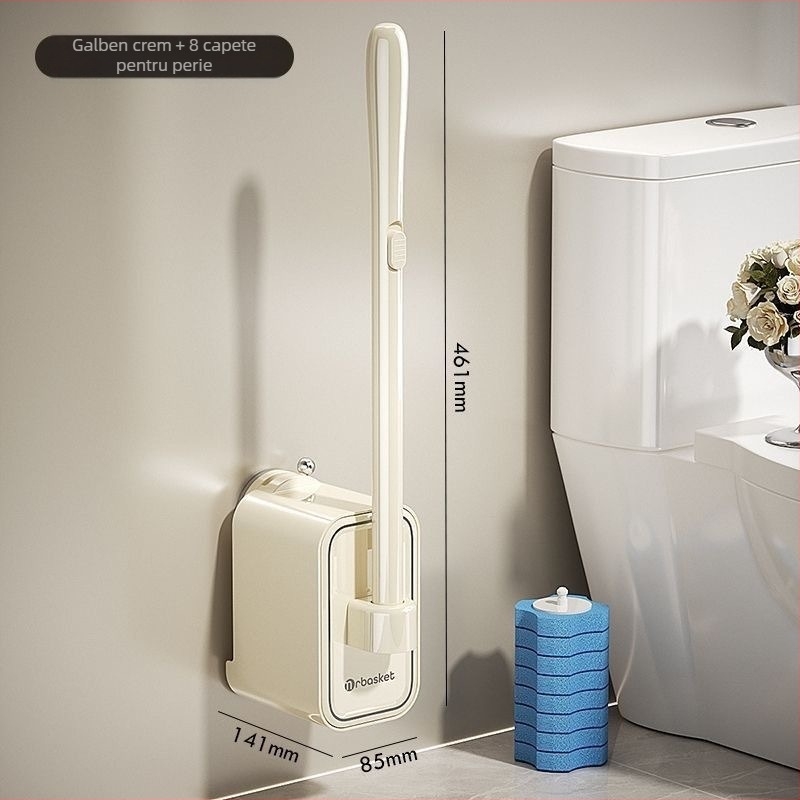 Set de perie de toaletă de unică folosință cu ventuză, montaj pe perete, plastic, stil lux ușor