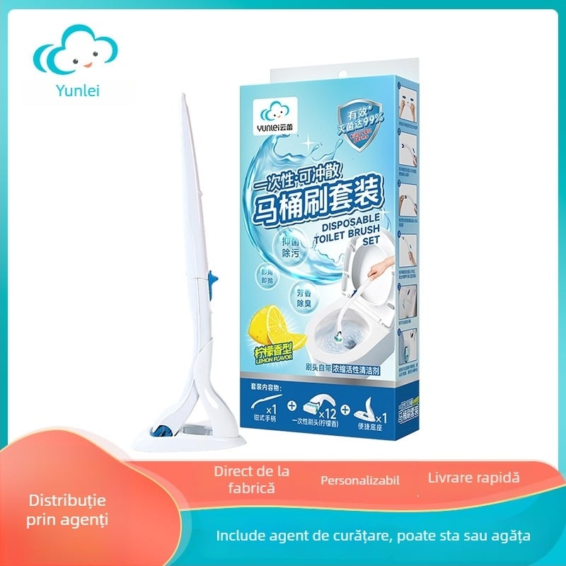 Yunlei Set de perie pentru toaletă de unică foliow, 1 perie + 12 capete de înlocuire, parfum de lămâie, plastic
