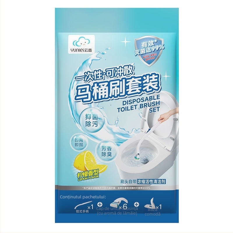 Yunlei Set de perie pentru toaletă de unică foliow, 1 perie + 12 capete de înlocuire, parfum de lămâie, plastic