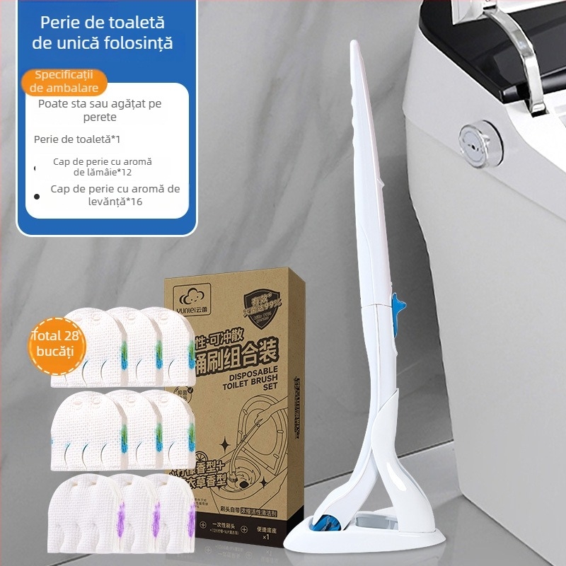 Yunlei Set de perie pentru toaletă de unică foliow, 1 perie + 12 capete de înlocuire, parfum de lămâie, plastic