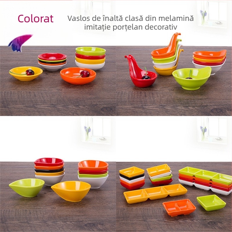 Veselă din melamină cu mâner - formă neregulată, stil chinezesc, set de farfurioare pentru sos cu logo imprimat