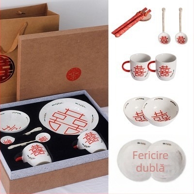 Set de veselă ceramică lucrat manual cu boluri, căni și linguri – cadou de nuntă personalizabil