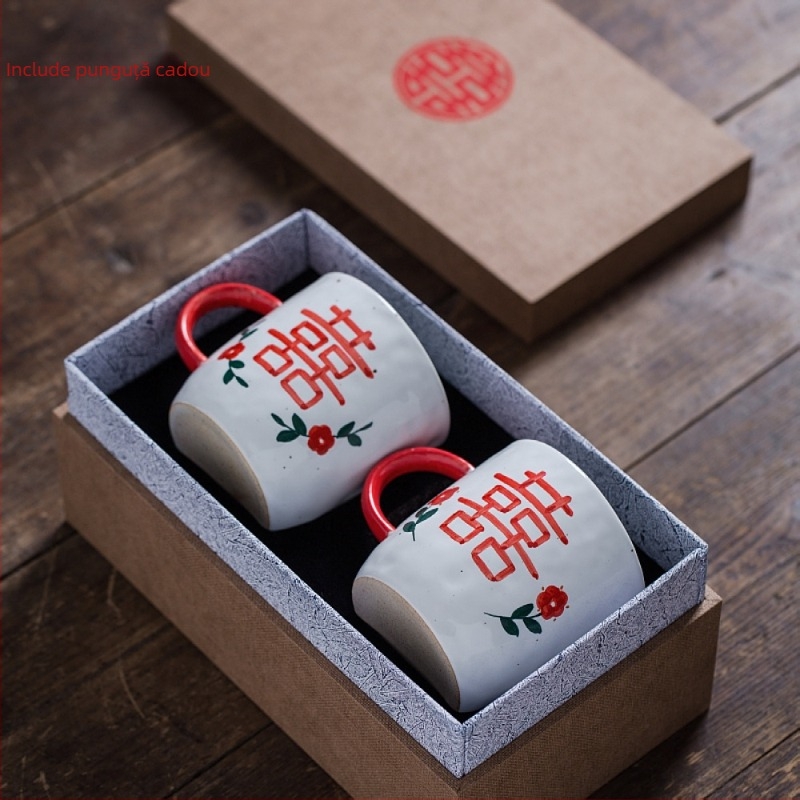 Set de veselă ceramică lucrat manual cu boluri, căni și linguri – cadou de nuntă personalizabil