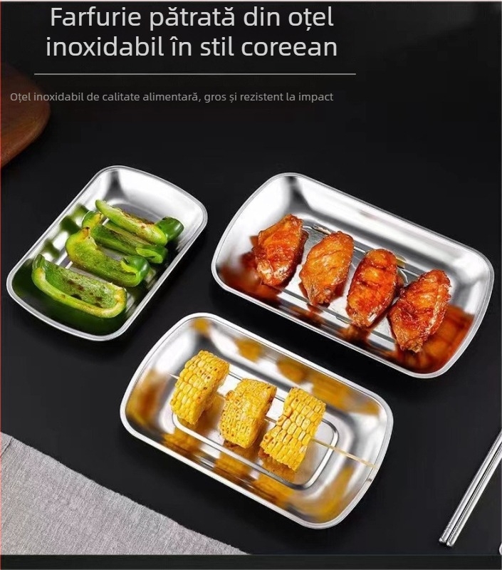 Platou pătrat din oțel inoxidabil, stil modern simplu, incompatibil cu microundele