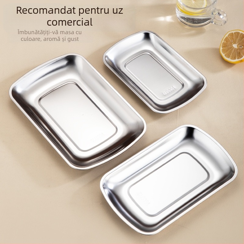 Platou pătrat din oțel inoxidabil, stil modern simplu, incompatibil cu microundele