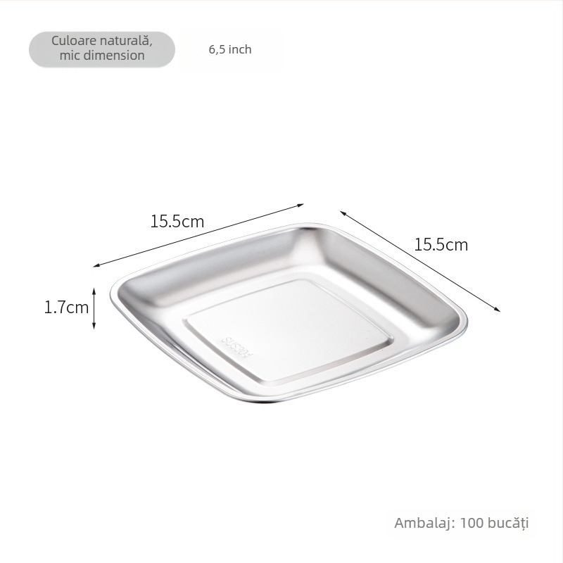 Platou pătrat din oțel inoxidabil, stil modern simplu, incompatibil cu microundele