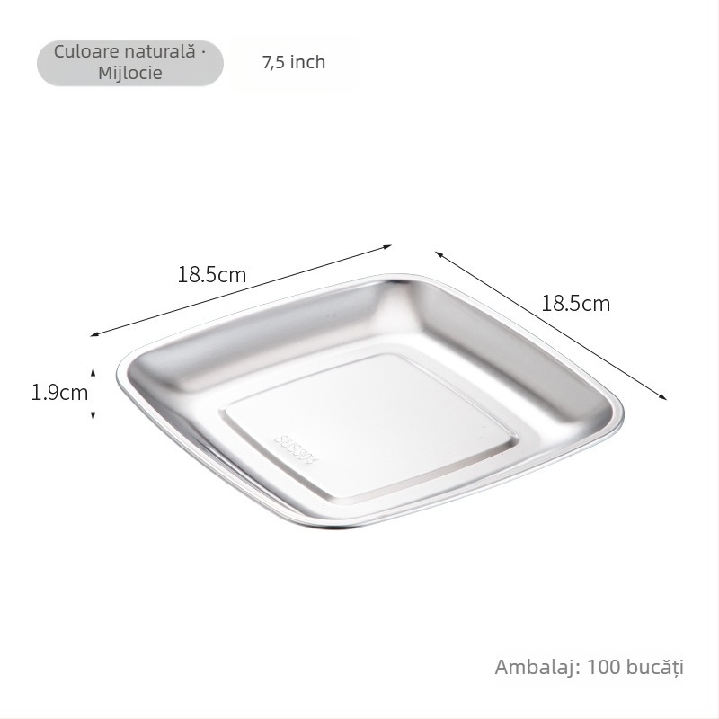 Platou pătrat din oțel inoxidabil, stil modern simplu, incompatibil cu microundele