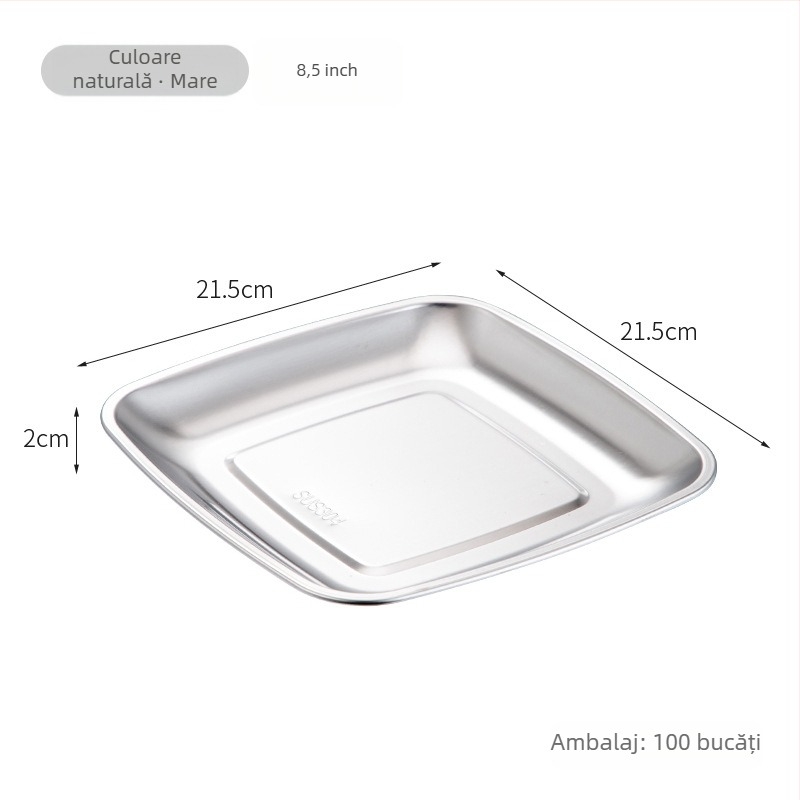 Platou pătrat din oțel inoxidabil, stil modern simplu, incompatibil cu microundele