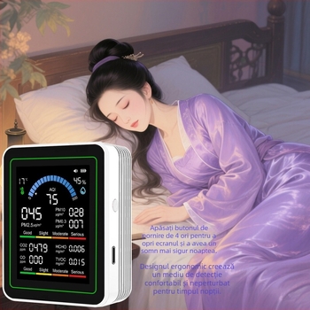 Detetor de aer 10-în-1 pentru casă Mt13: CO2 400-5000 ppm, formaldehidă, TVOC, CO, temperatură și umiditate - Alimentare 5V