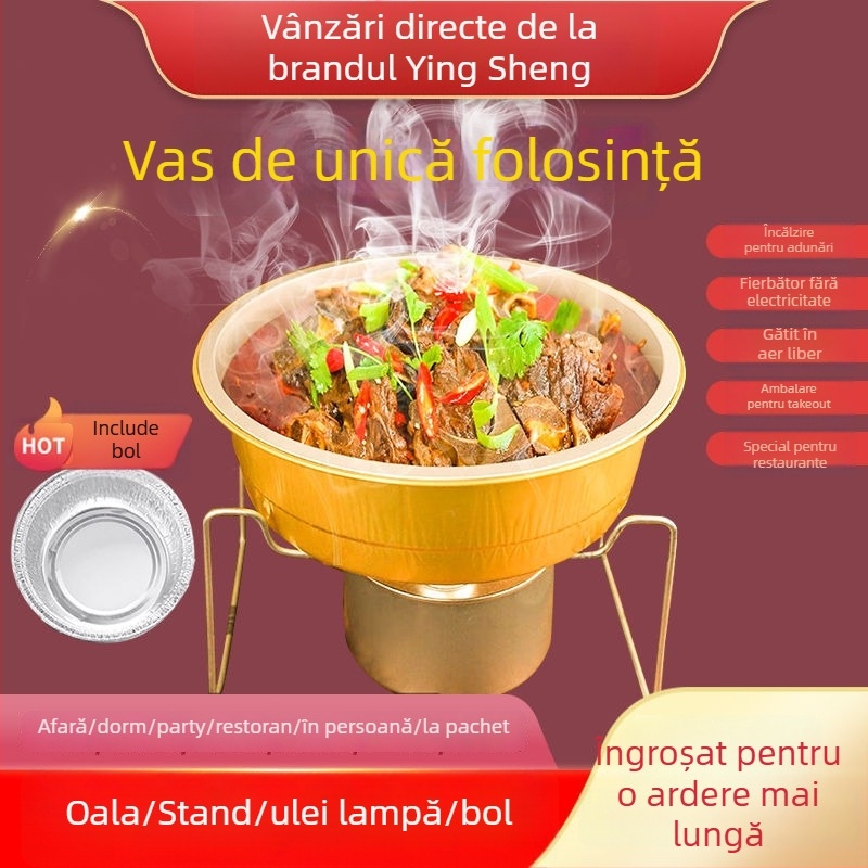 Set de hot pot de unică folosință cu suport din folie de aluminiu — pentru casă și camping; nu compatibil cu cuptorul cu microunde; imprimare logo; Licență Yue XK16-204-01508