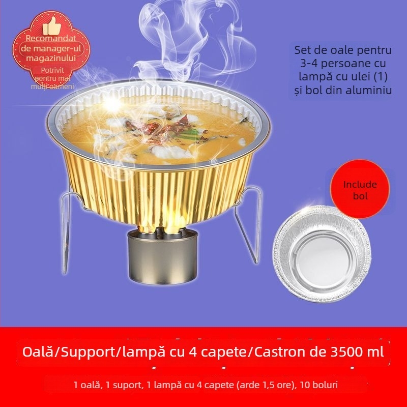Set de hot pot de unică folosință cu suport din folie de aluminiu — pentru casă și camping; nu compatibil cu cuptorul cu microunde; imprimare logo; Licență Yue XK16-204-01508