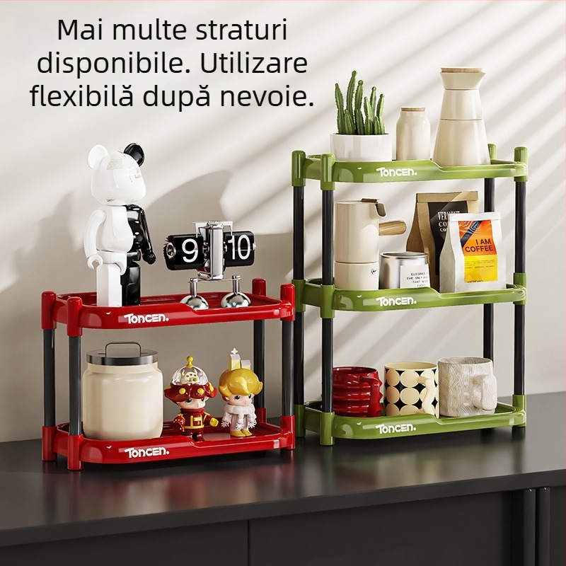 Organizator de birou pentru pahare și papetărie, structură cu două și trei etaje, ABS+PVC, modelul 1002, design modern minimalist.