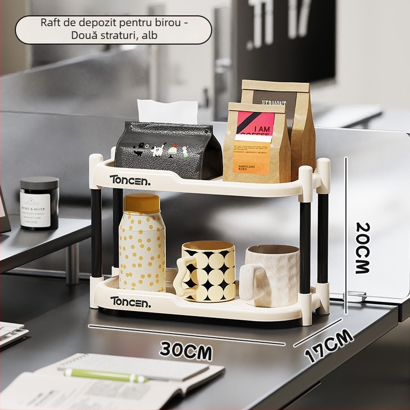 Organizator de birou pentru pahare și papetărie, structură cu două și trei etaje, ABS+PVC, modelul 1002, design modern minimalist.