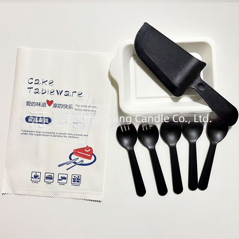 Set tacâmuri de tort de unică folosință — cuțit și furculiță și farfurie, din plastic, biodegradabil, dreptunghiular, logo imprimat, personalizabil