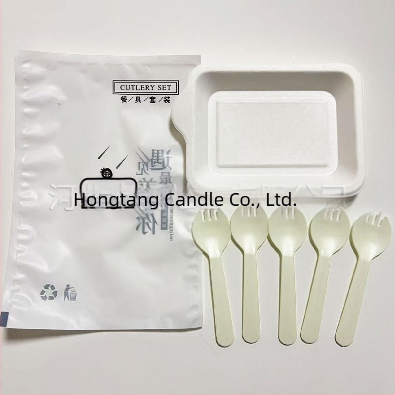 Set tacâmuri de tort de unică folosință — cuțit și furculiță și farfurie, din plastic, biodegradabil, dreptunghiular, logo imprimat, personalizabil