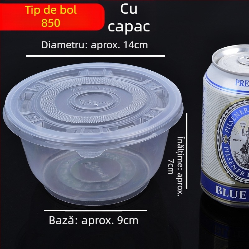 Boluri de supă rotunde din plastic, cu capac, de unică folosință, pentru takeout, nunți și uz casnic | cutie 20–50 bucăți | Non-biodegradabile | Procesare personalizabilă disponibilă