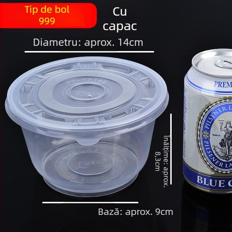 Boluri de supă rotunde din plastic, cu capac, de unică folosință, pentru takeout, nunți și uz casnic | cutie 20–50 bucăți | Non-biodegradabile | Procesare personalizabilă disponibilă