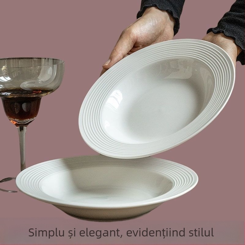 Set farfurii de cină din porțelan osoasă, cu model cu dungi, stil chinezesc, simplu