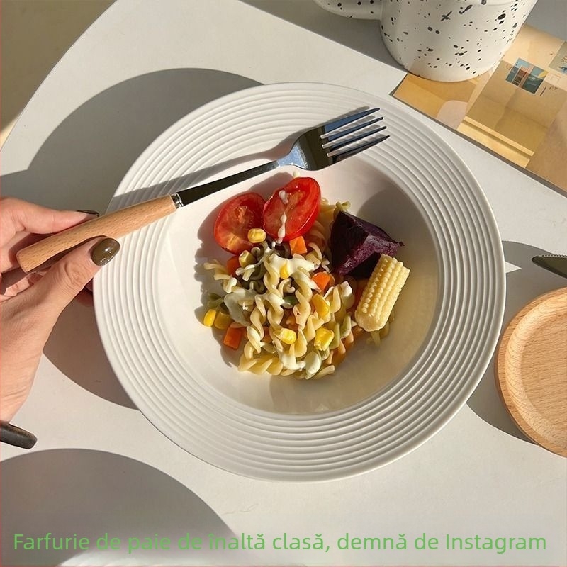 Set farfurii de cină din porțelan osoasă, cu model cu dungi, stil chinezesc, simplu