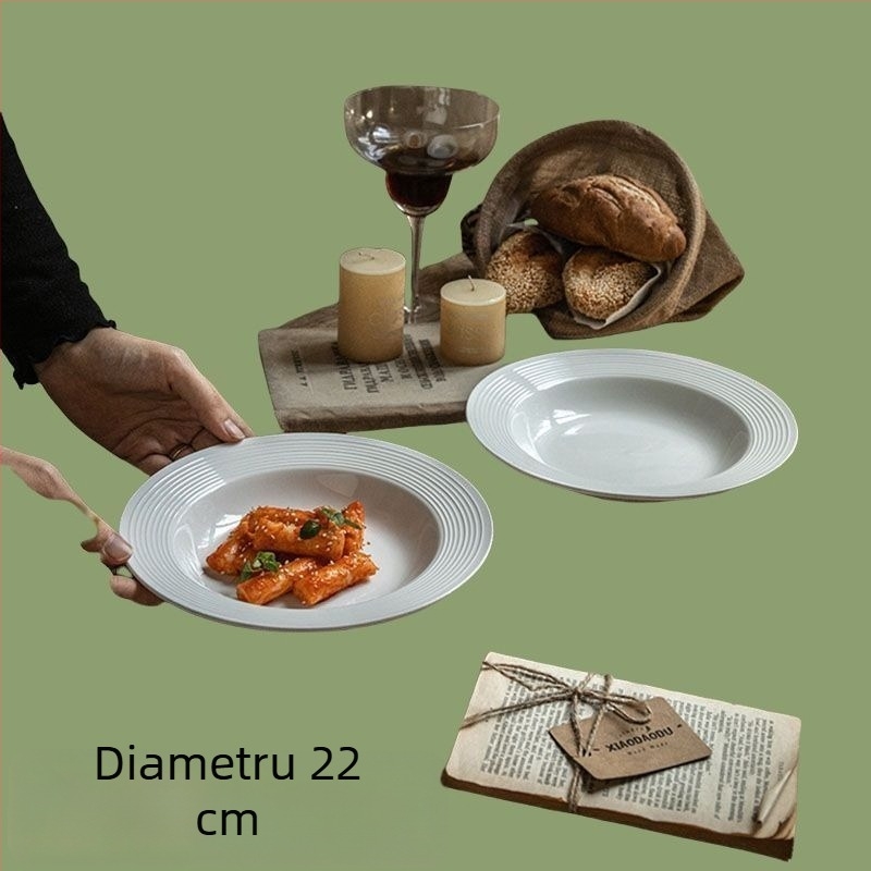 Set farfurii de cină din porțelan osoasă, cu model cu dungi, stil chinezesc, simplu