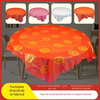 Față de masă de unică folosință pentru nuntă, rotundă, din plastic, model cu caractere Fu și personaje fericite, First Green