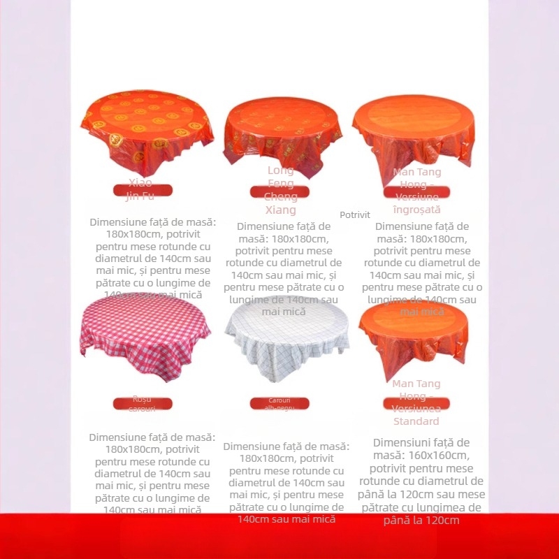 Față de masă de unică folosință pentru nuntă, rotundă, din plastic, model cu caractere Fu și personaje fericite, First Green