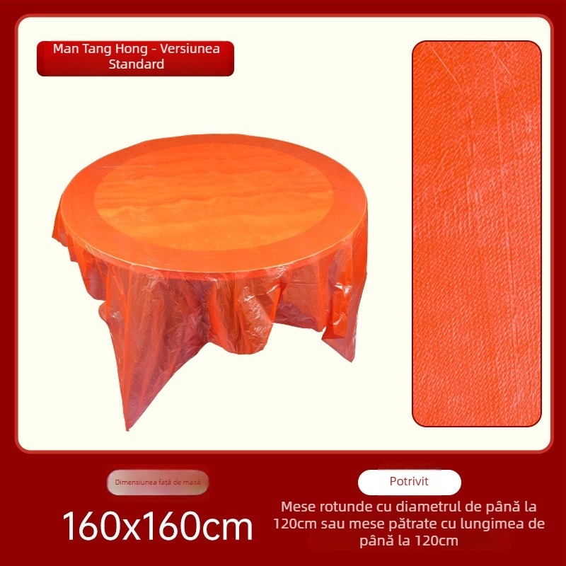 Față de masă de unică folosință pentru nuntă, rotundă, din plastic, model cu caractere Fu și personaje fericite, First Green