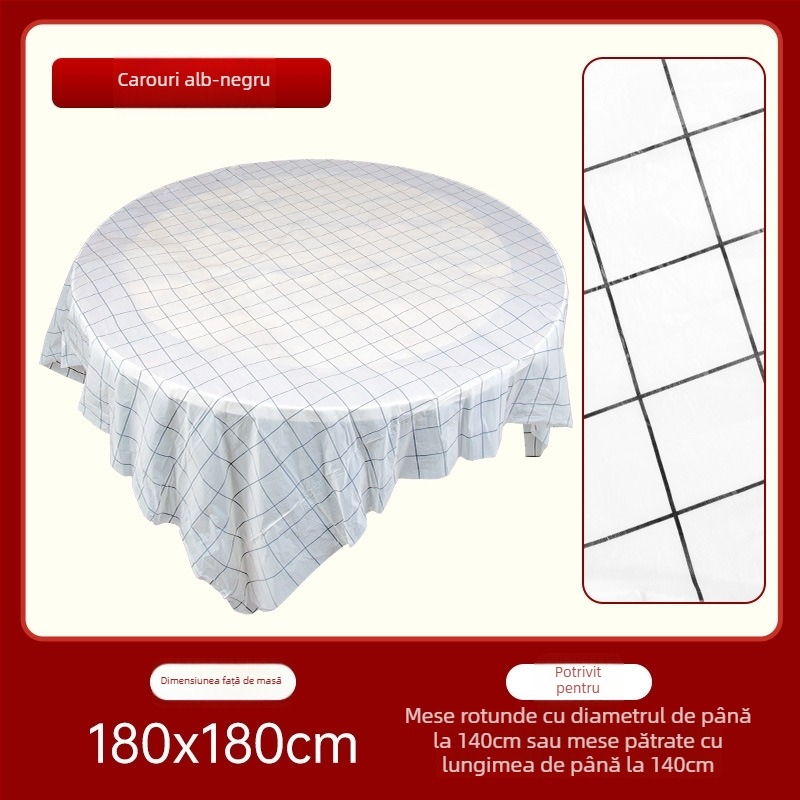 Față de masă de unică folosință pentru nuntă, rotundă, din plastic, model cu caractere Fu și personaje fericite, First Green