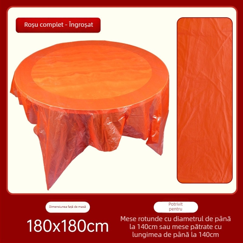 Față de masă de unică folosință pentru nuntă, rotundă, din plastic, model cu caractere Fu și personaje fericite, First Green