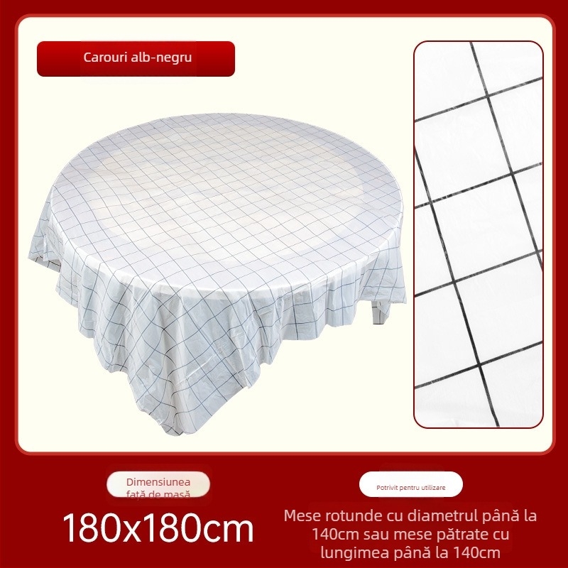 Față de masă de unică folosință pentru nuntă, rotundă, din plastic, model cu caractere Fu și personaje fericite, First Green