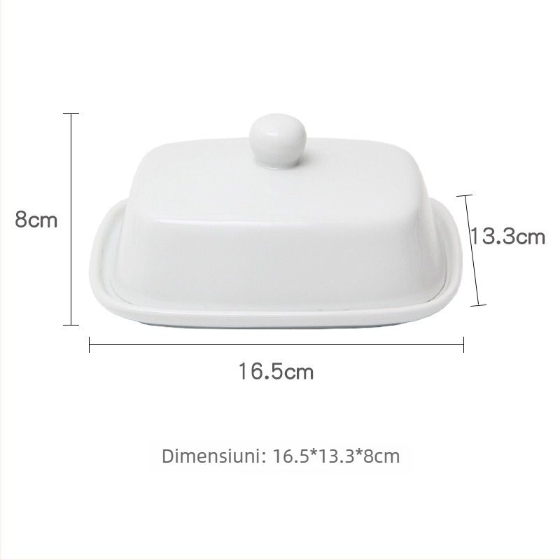 Recipient dreptunghiular pentru unt din porțelan, cu capac, stil modern minimalist, potrivit pentru microunde