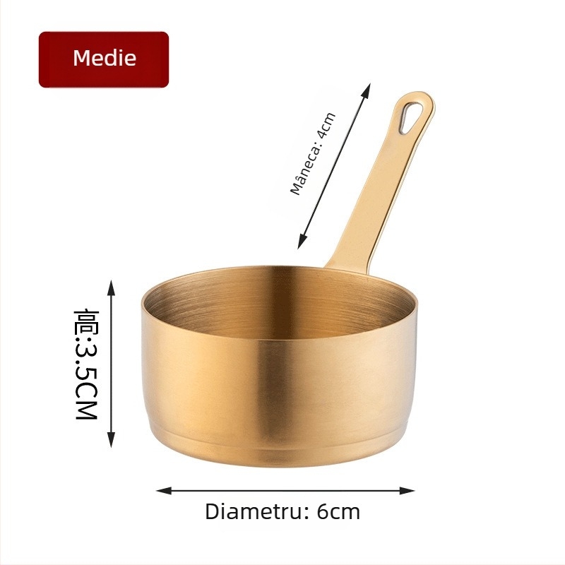 Ceașcă de sos cu mâner, din oțel inoxidabil, compatibil cu microundele, finisaj electroplacat, model solid