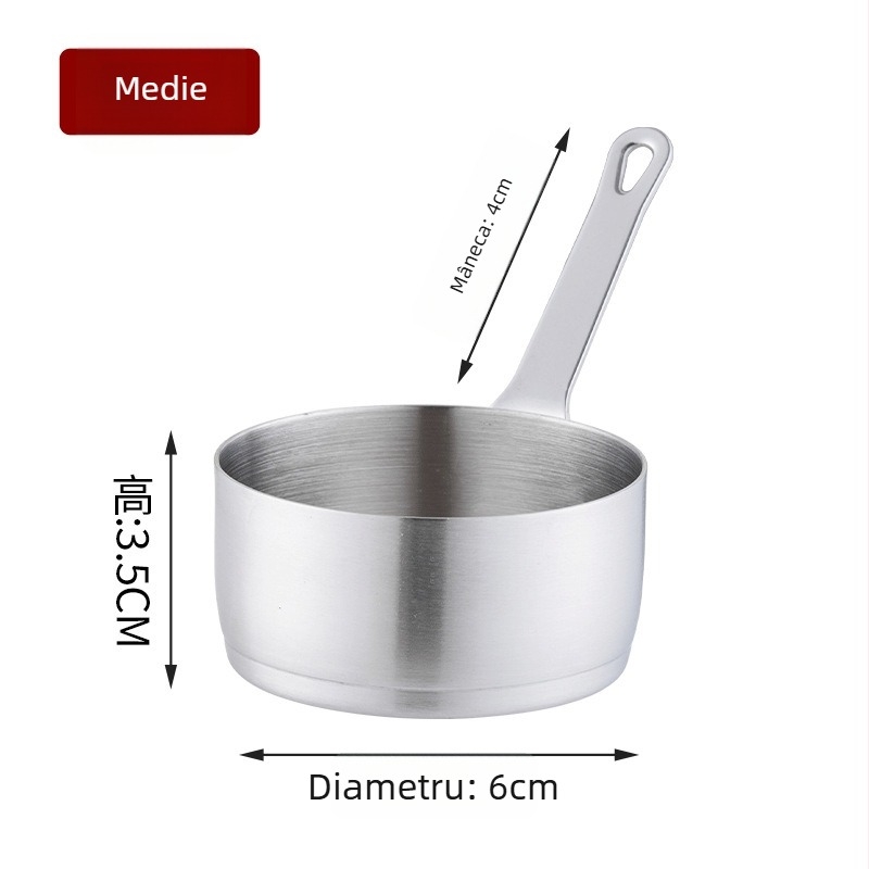 Ceașcă de sos cu mâner, din oțel inoxidabil, compatibil cu microundele, finisaj electroplacat, model solid