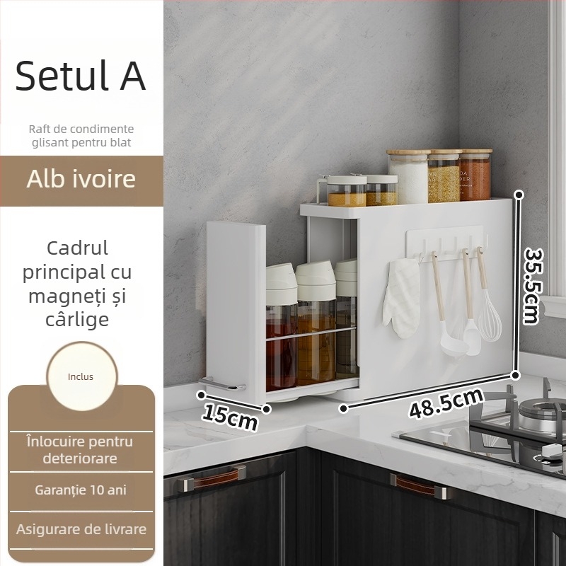 Raft pentru condimente de bucătărie, protecție la praf, dulap de masă cu 2 etaje, oțel-carbon, stil japonez (2 etaje; montaj pe masă; protecție la praf; oțel-carbon; stil japonez)