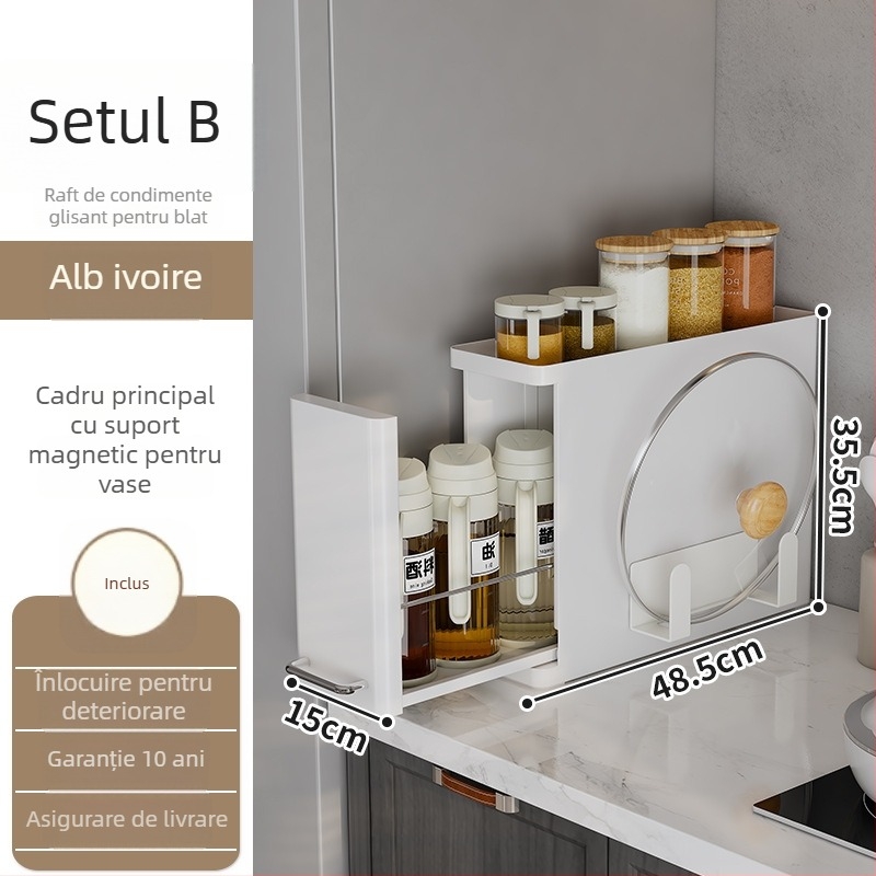 Raft pentru condimente de bucătărie, protecție la praf, dulap de masă cu 2 etaje, oțel-carbon, stil japonez (2 etaje; montaj pe masă; protecție la praf; oțel-carbon; stil japonez)